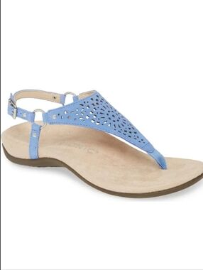 Vionic Kirra Light Blue Laser-Cut T-Strap Sandal